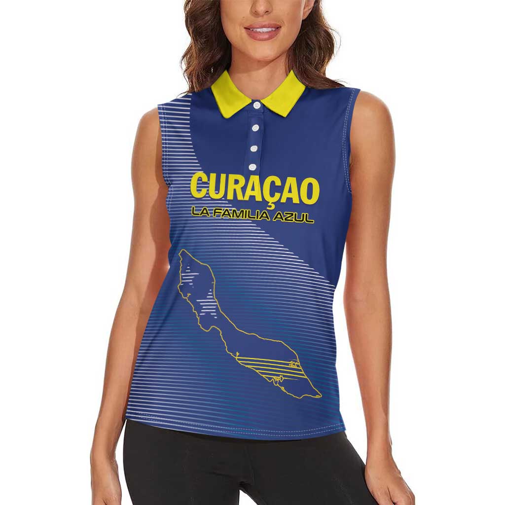Custom Curacao Football Women Sleeveless Polo Shirt La Familia Azul Go Champion
