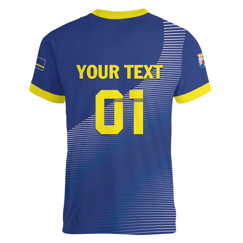 Custom Curacao Football Women V-Neck T-Shirt La Familia Azul Go Champion