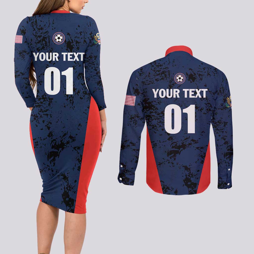Custom USA Soccer Team Couples Matching Long Sleeve Bodycon Dress and Long Sleeve Button Shirt Born To Win