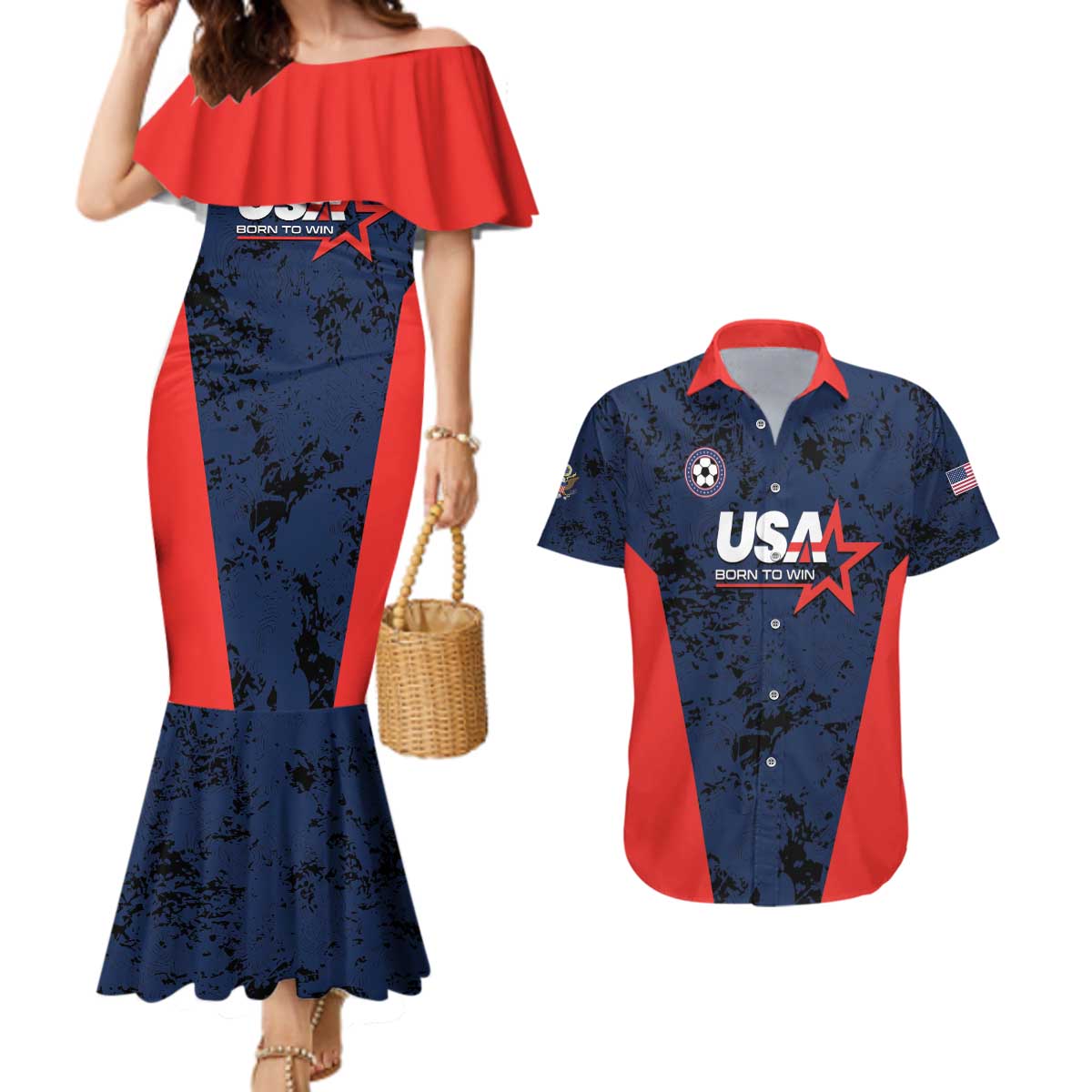 Custom USA Soccer Team Couples Matching Mermaid Dress and Hawaiian Shirt Born To Win