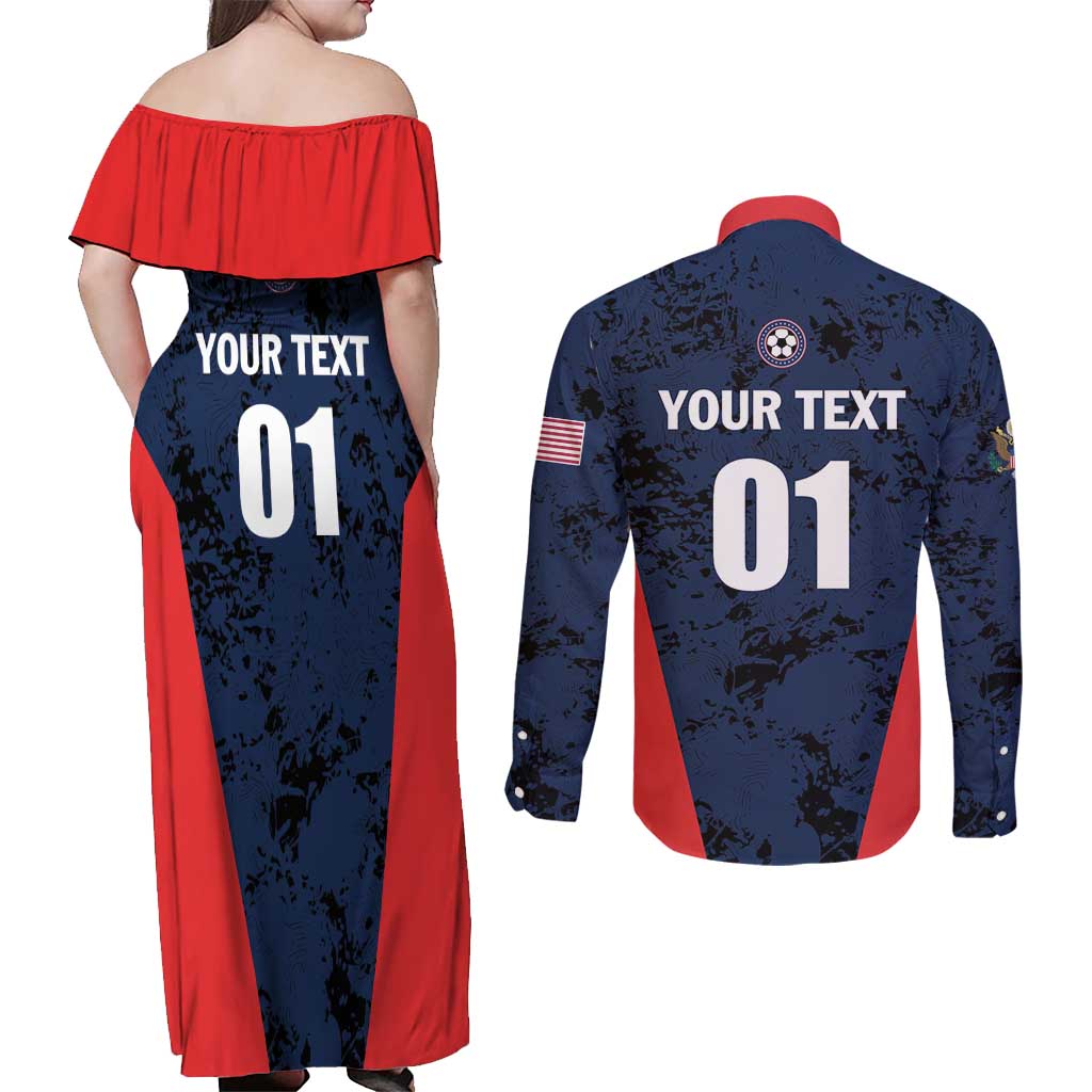 Custom USA Soccer Team Couples Matching Off Shoulder Maxi Dress and Long Sleeve Button Shirt Born To Win
