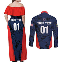 Custom USA Soccer Team Couples Matching Off Shoulder Maxi Dress and Long Sleeve Button Shirt Born To Win