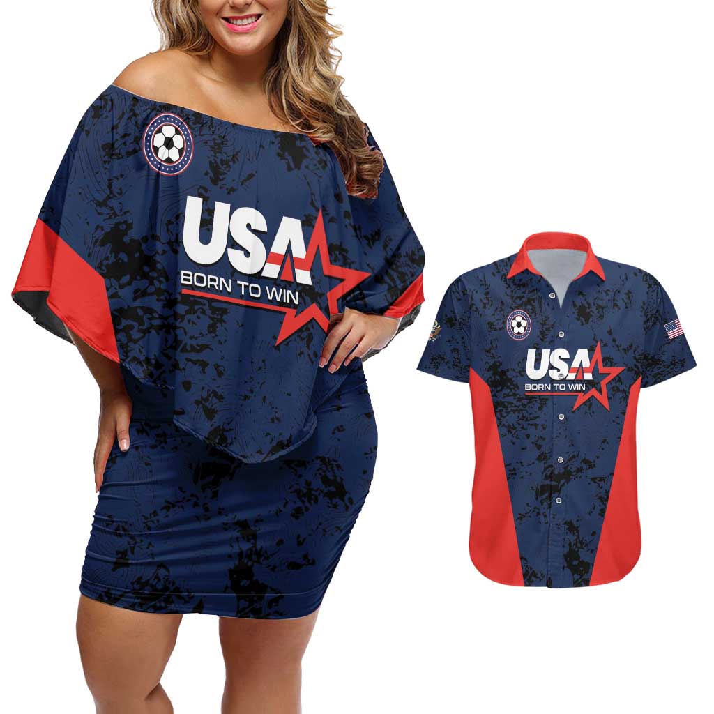 Custom USA Soccer Team Couples Matching Off Shoulder Short Dress and Hawaiian Shirt Born To Win