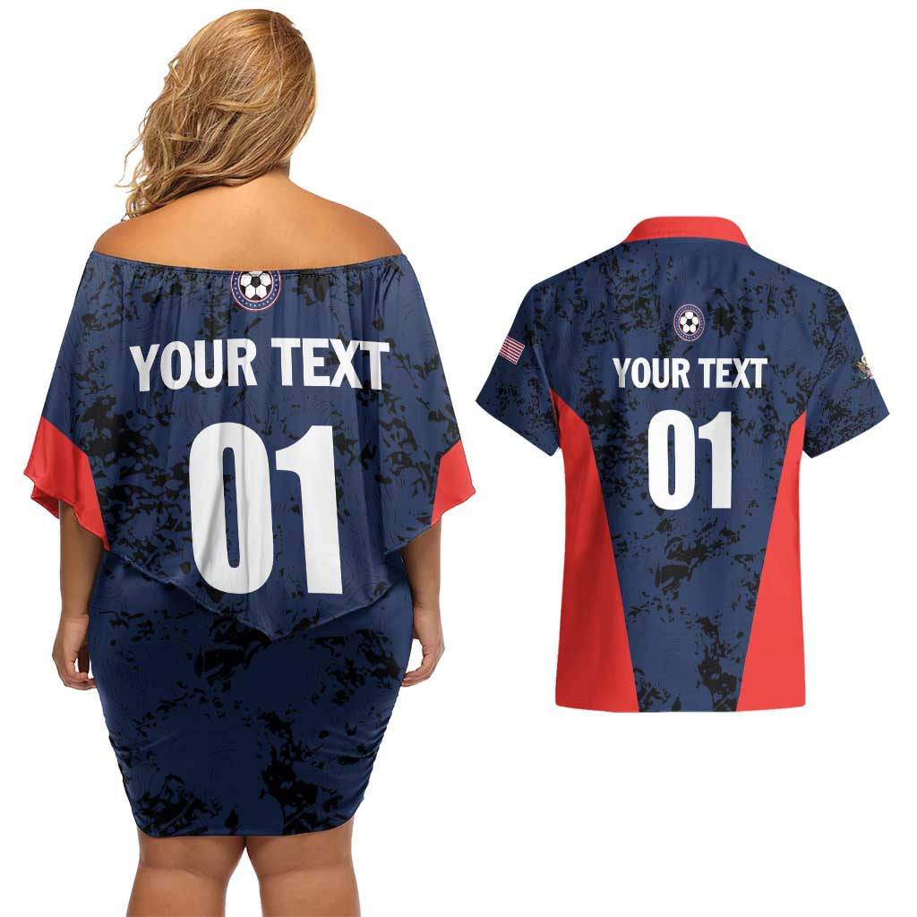 Custom USA Soccer Team Couples Matching Off Shoulder Short Dress and Hawaiian Shirt Born To Win