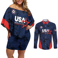 Custom USA Soccer Team Couples Matching Off Shoulder Short Dress and Long Sleeve Button Shirt Born To Win