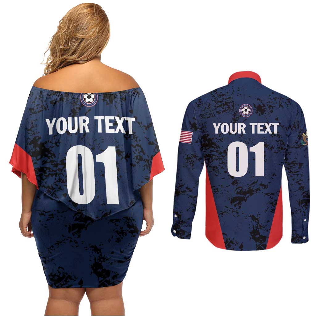 Custom USA Soccer Team Couples Matching Off Shoulder Short Dress and Long Sleeve Button Shirt Born To Win