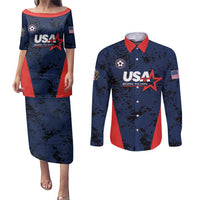 Custom USA Soccer Team Couples Matching Puletasi and Long Sleeve Button Shirt Born To Win