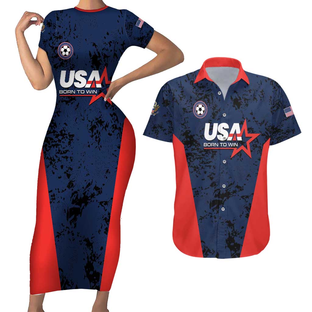 Custom USA Soccer Team Couples Matching Short Sleeve Bodycon Dress and Hawaiian Shirt Born To Win