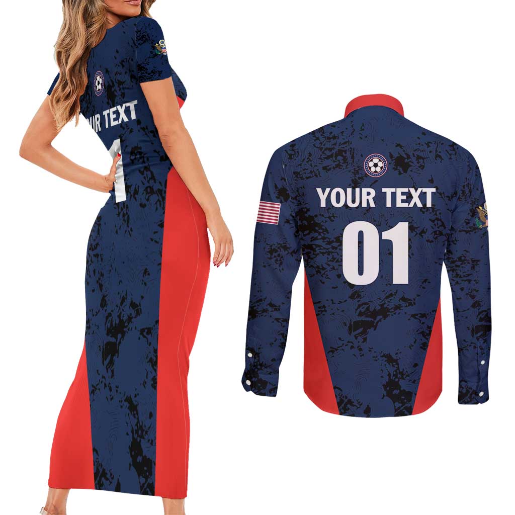 Custom USA Soccer Team Couples Matching Short Sleeve Bodycon Dress and Long Sleeve Button Shirt Born To Win