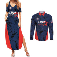 Custom USA Soccer Team Couples Matching Summer Maxi Dress and Long Sleeve Button Shirt Born To Win