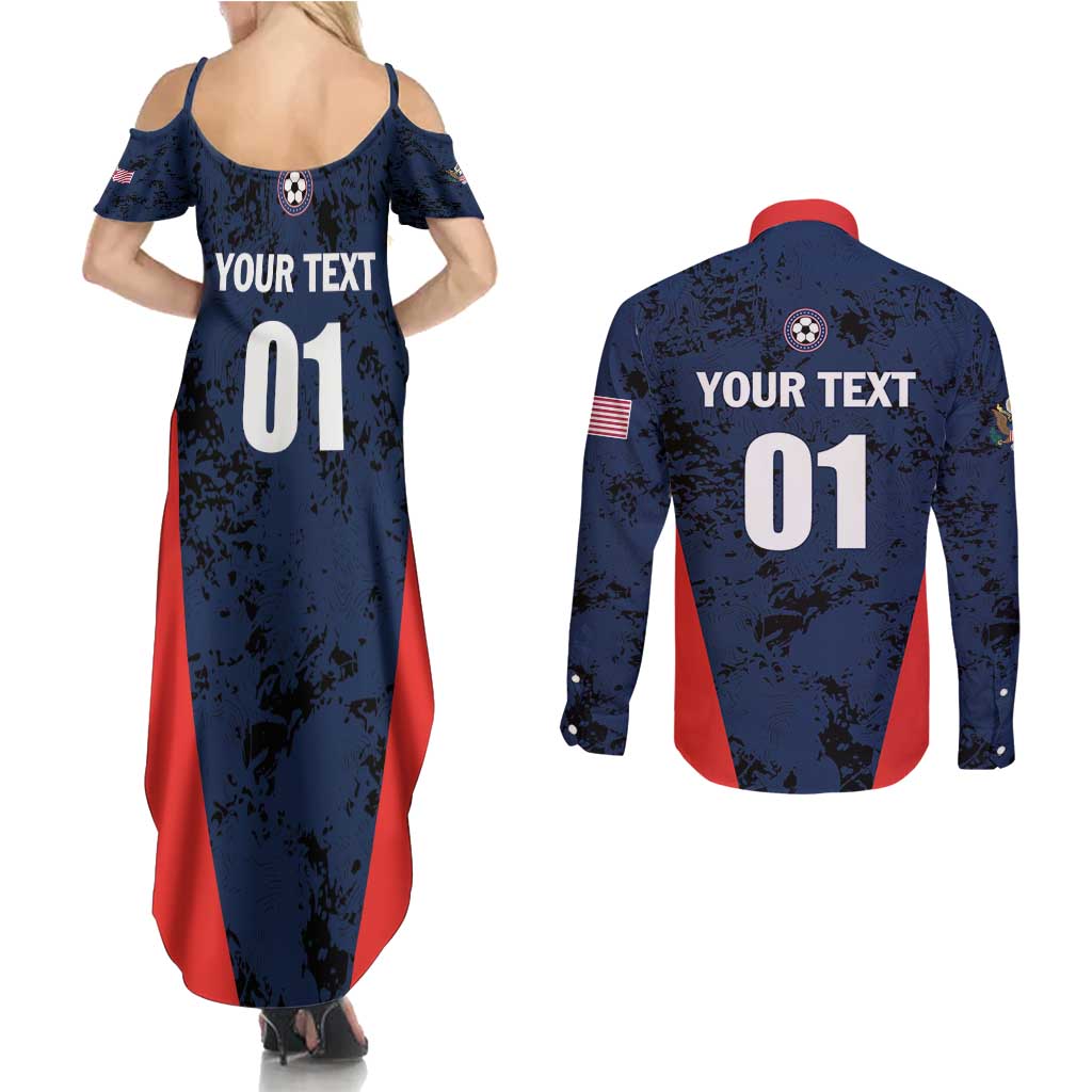 Custom USA Soccer Team Couples Matching Summer Maxi Dress and Long Sleeve Button Shirt Born To Win