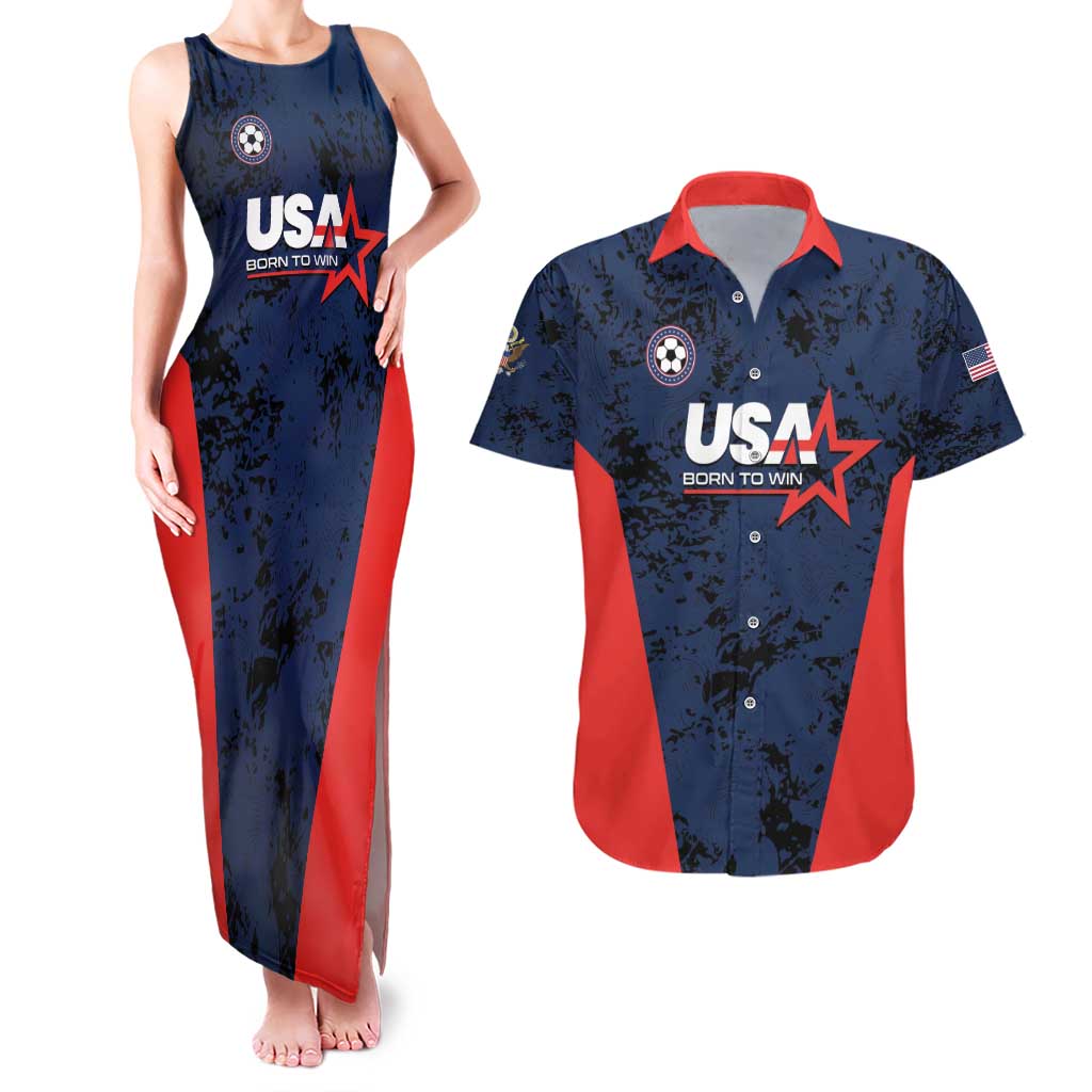 Custom USA Soccer Team Couples Matching Tank Maxi Dress and Hawaiian Shirt Born To Win