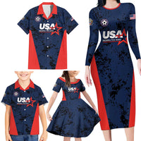 Custom USA Soccer Team Family Matching Long Sleeve Bodycon Dress and Hawaiian Shirt Born To Win