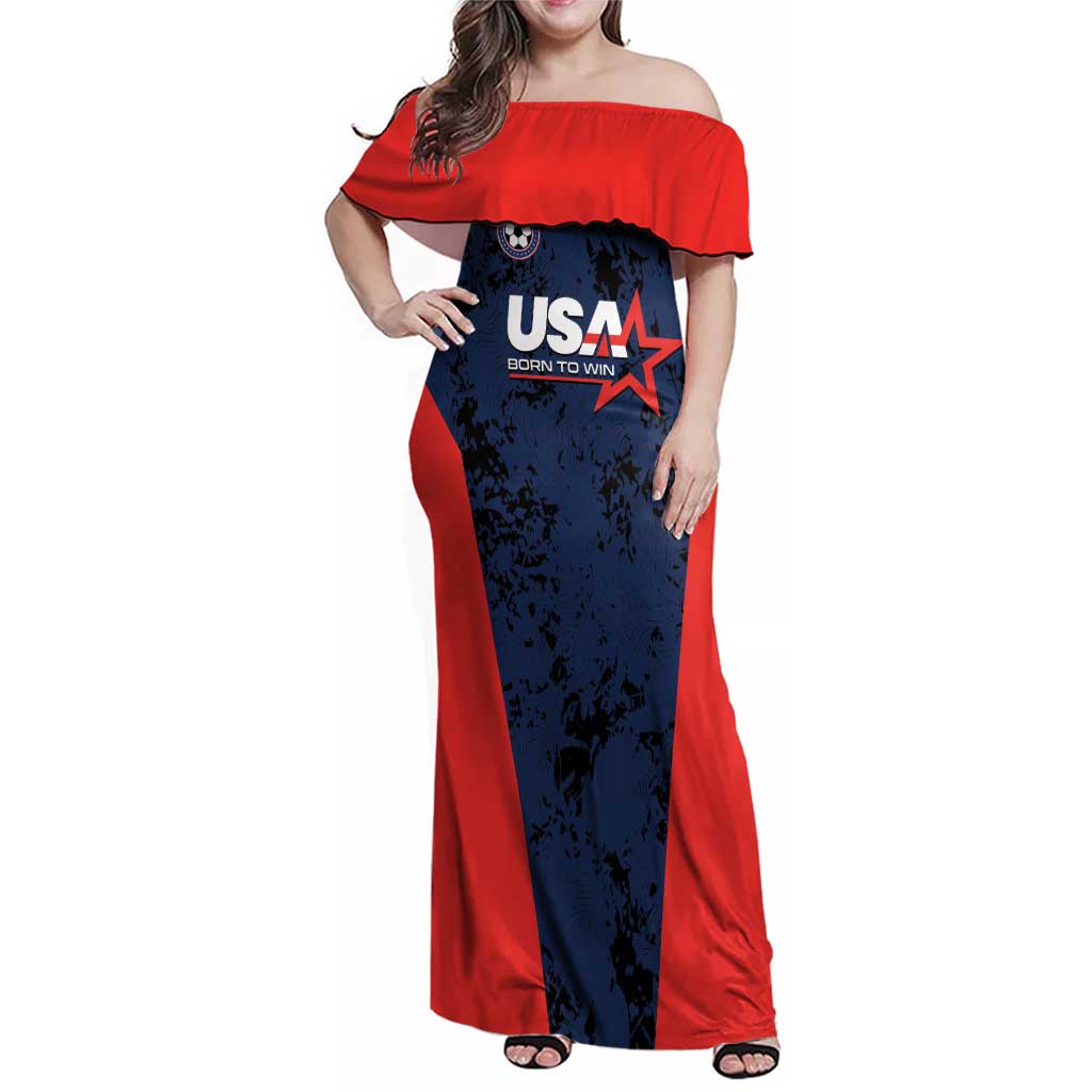 Custom USA Soccer Team Family Matching Off Shoulder Maxi Dress and Hawaiian Shirt Born To Win