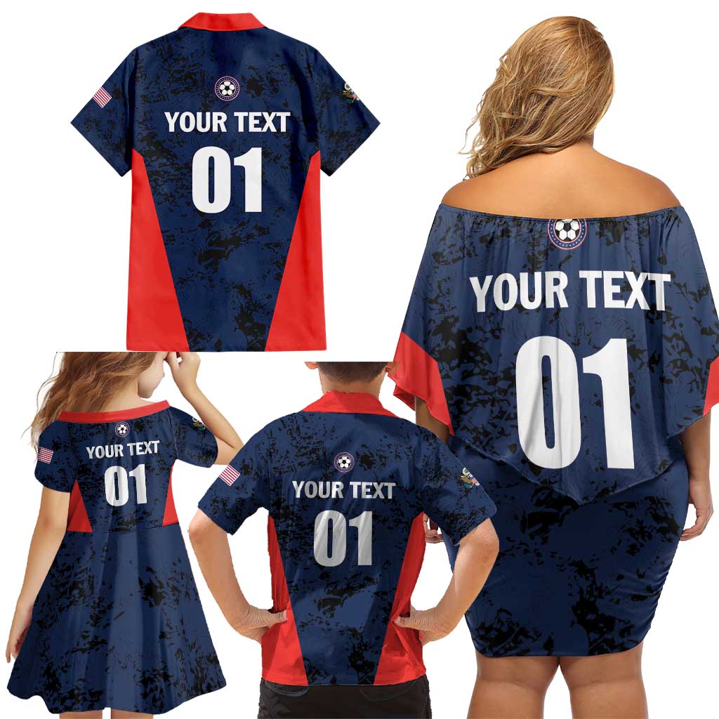 Custom USA Soccer Team Family Matching Off Shoulder Short Dress and Hawaiian Shirt Born To Win