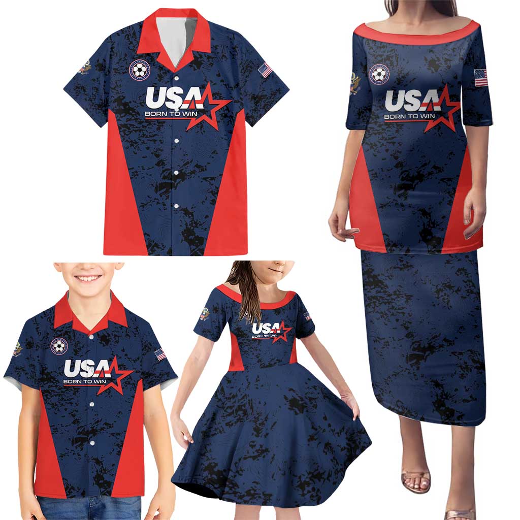 Custom USA Soccer Team Family Matching Puletasi and Hawaiian Shirt Born To Win
