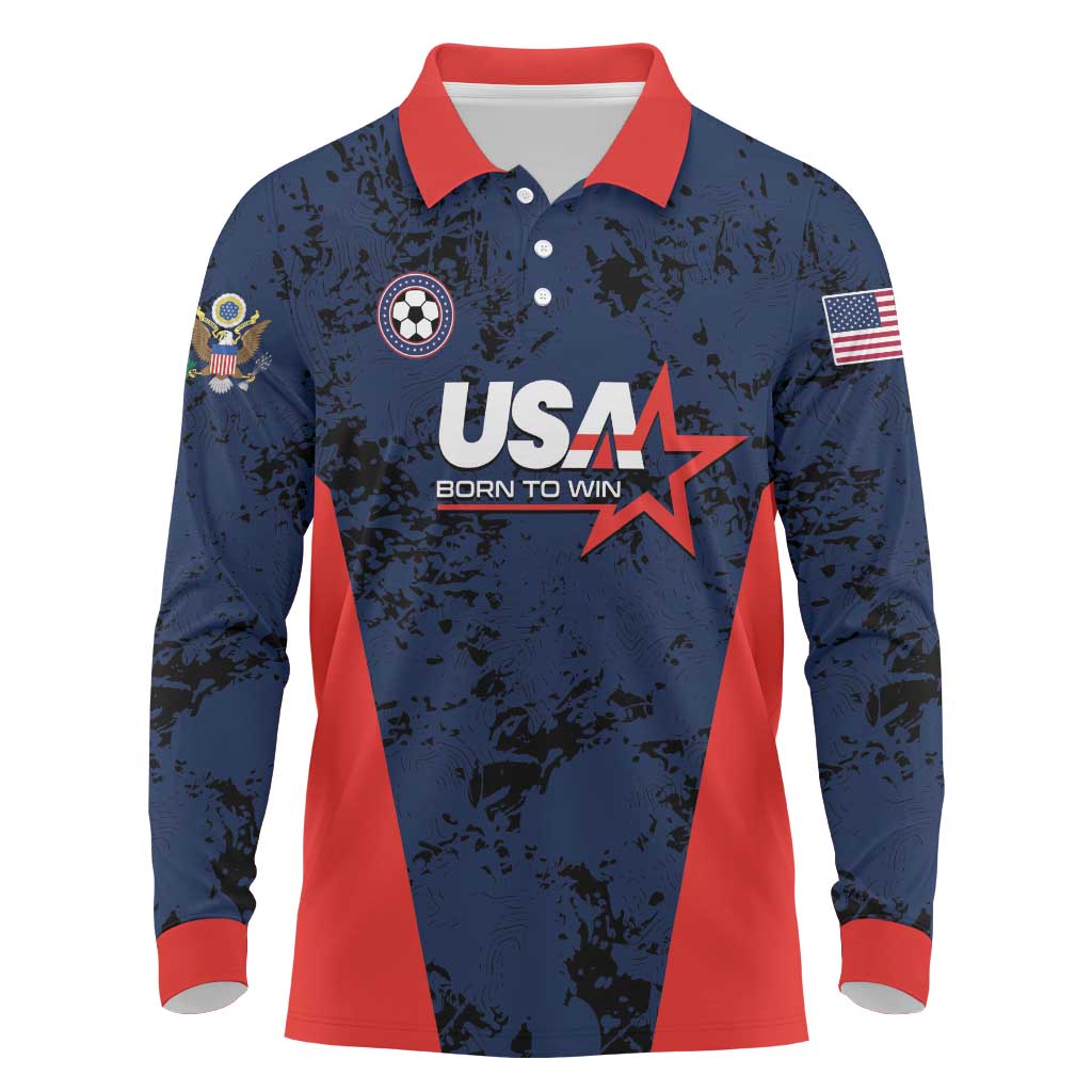 Custom USA Soccer Team Long Sleeve Polo Shirt Born To Win
