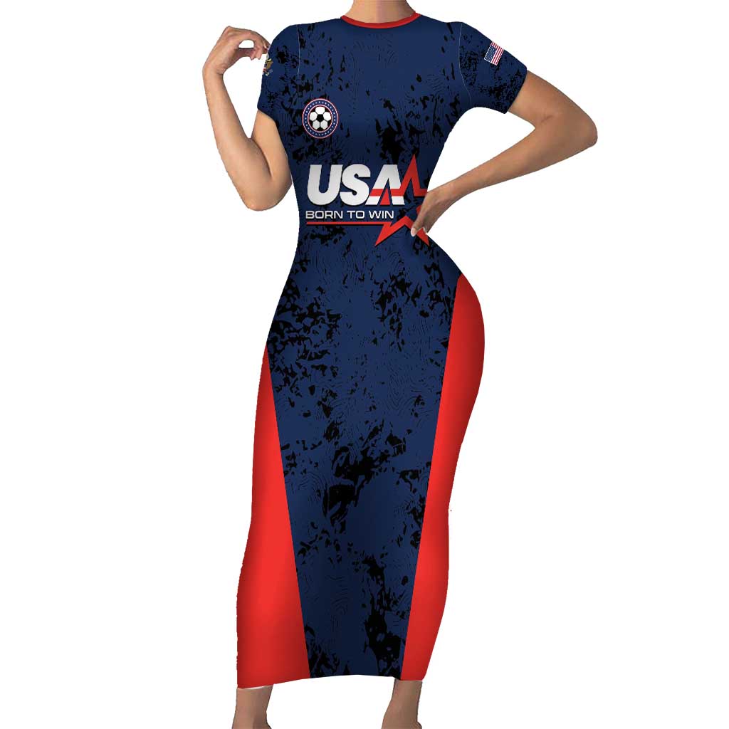 Custom USA Soccer Team Short Sleeve Bodycon Dress Born To Win
