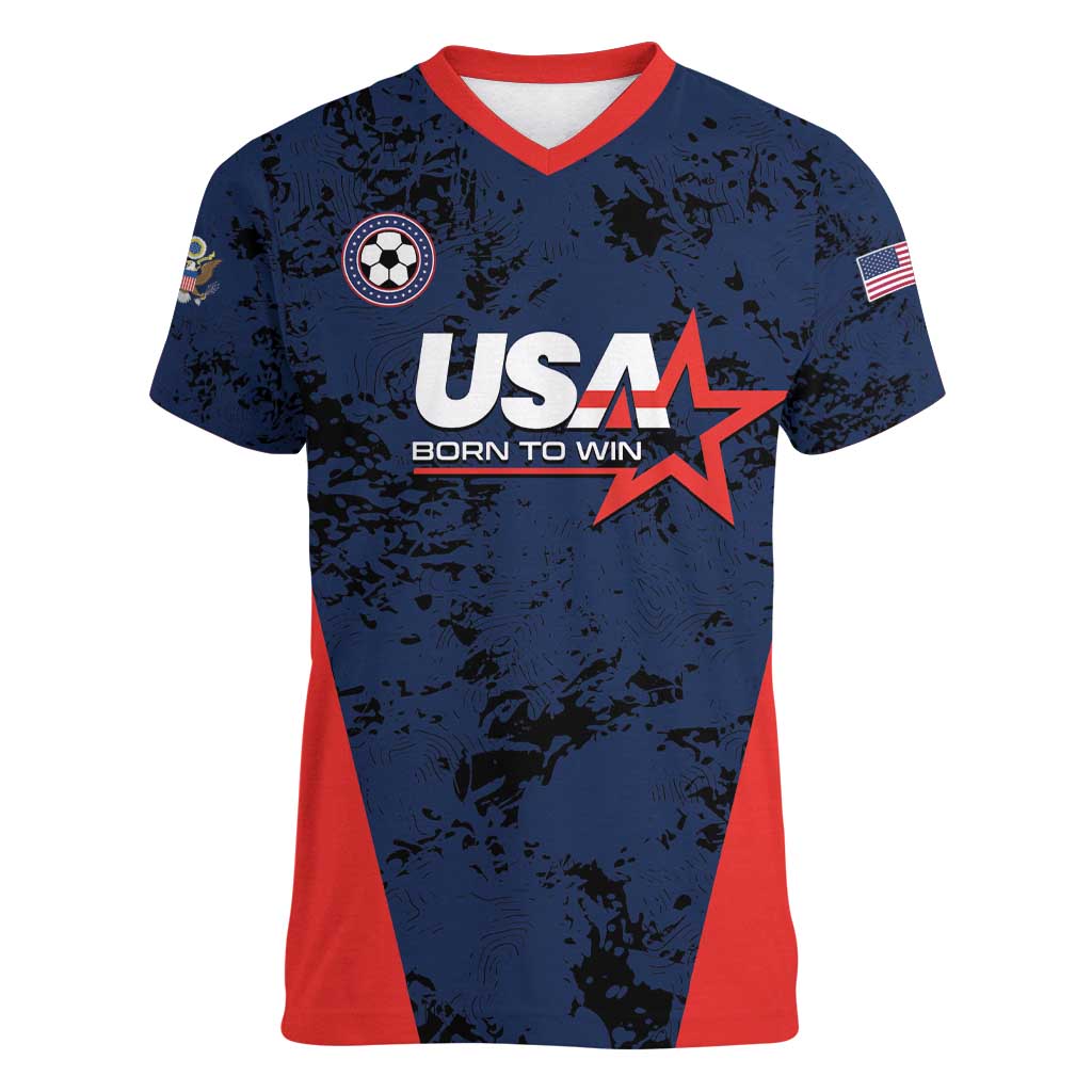 Custom USA Soccer Team Women V-Neck T-Shirt Born To Win