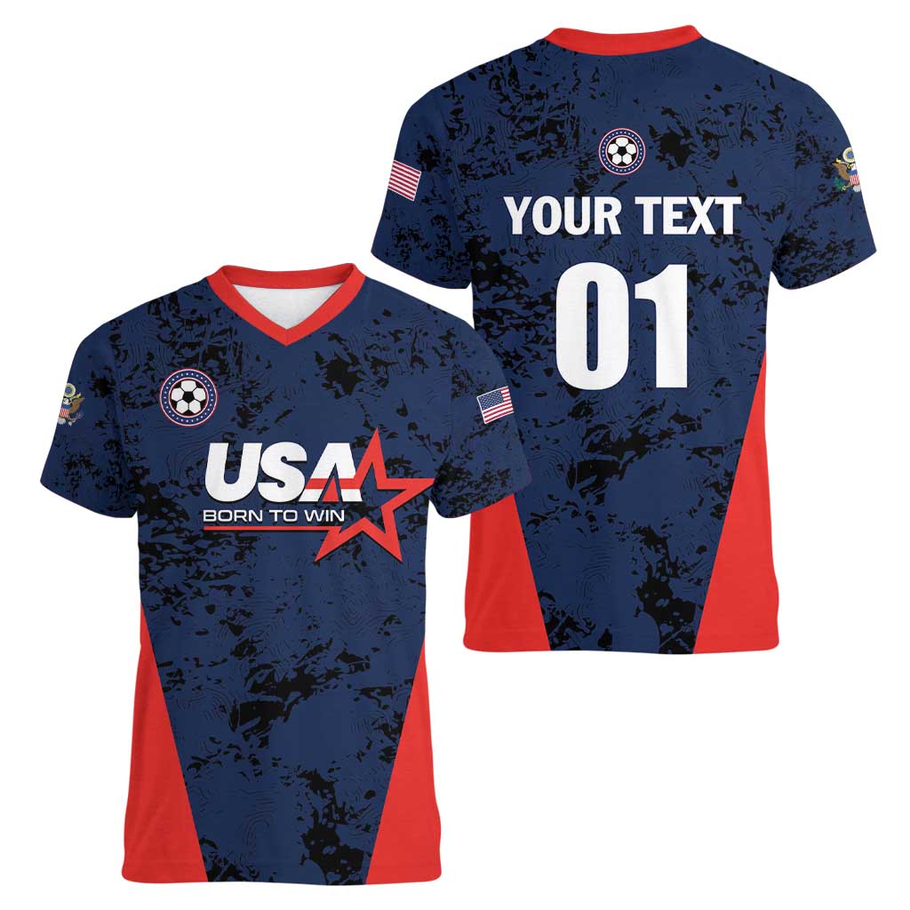 Custom USA Soccer Team Women V-Neck T-Shirt Born To Win