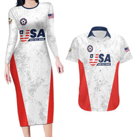 Custom USA Soccer Team Couples Matching Long Sleeve Bodycon Dress and Hawaiian Shirt Red All Over