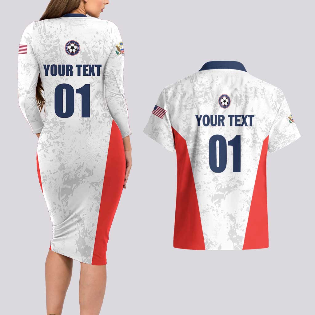 Custom USA Soccer Team Couples Matching Long Sleeve Bodycon Dress and Hawaiian Shirt Red All Over
