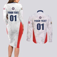 Custom USA Soccer Team Couples Matching Long Sleeve Bodycon Dress and Long Sleeve Button Shirt Red All Over