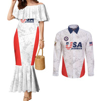 Custom USA Soccer Team Couples Matching Mermaid Dress and Long Sleeve Button Shirt Red All Over