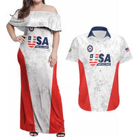 Custom USA Soccer Team Couples Matching Off Shoulder Maxi Dress and Hawaiian Shirt Red All Over