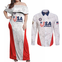 Custom USA Soccer Team Couples Matching Off Shoulder Maxi Dress and Long Sleeve Button Shirt Red All Over