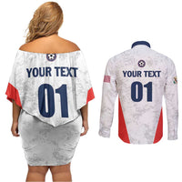 Custom USA Soccer Team Couples Matching Off Shoulder Short Dress and Long Sleeve Button Shirt Red All Over