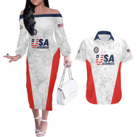 Custom USA Soccer Team Couples Matching Off The Shoulder Long Sleeve Dress and Hawaiian Shirt Red All Over
