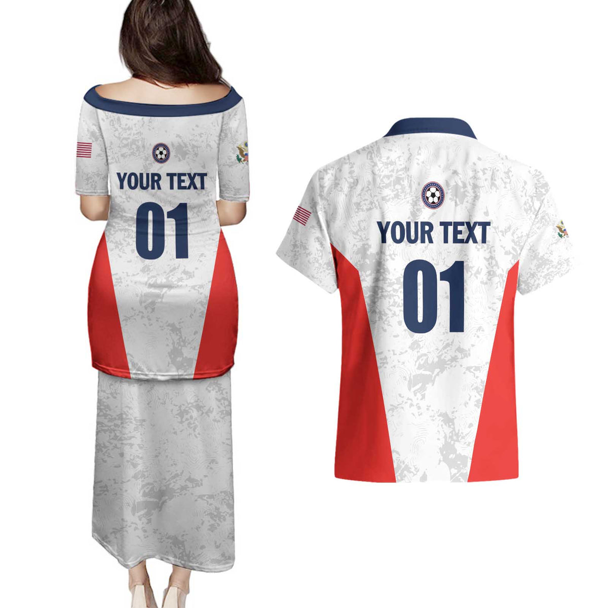 Custom USA Soccer Team Couples Matching Puletasi and Hawaiian Shirt Red All Over
