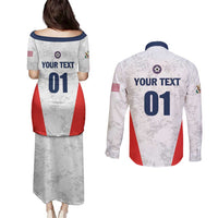 Custom USA Soccer Team Couples Matching Puletasi and Long Sleeve Button Shirt Red All Over