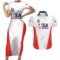 Custom USA Soccer Team Couples Matching Short Sleeve Bodycon Dress and Hawaiian Shirt Red All Over