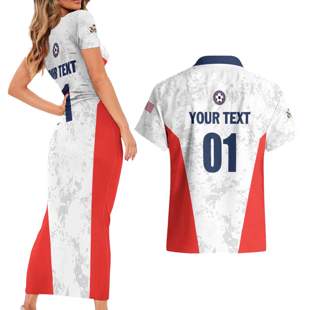Custom USA Soccer Team Couples Matching Short Sleeve Bodycon Dress and Hawaiian Shirt Red All Over