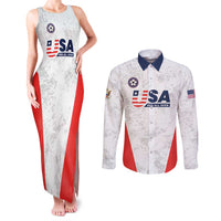 Custom USA Soccer Team Couples Matching Tank Maxi Dress and Long Sleeve Button Shirt Red All Over