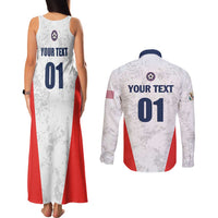 Custom USA Soccer Team Couples Matching Tank Maxi Dress and Long Sleeve Button Shirt Red All Over