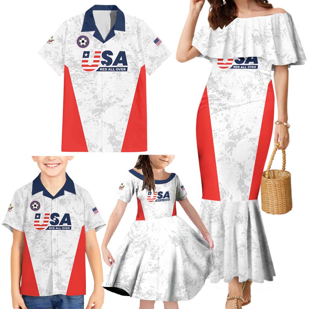 Custom USA Soccer Team Family Matching Mermaid Dress and Hawaiian Shirt Red All Over