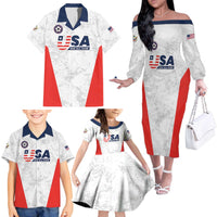 Custom USA Soccer Team Family Matching Off The Shoulder Long Sleeve Dress and Hawaiian Shirt Red All Over