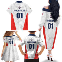 Custom USA Soccer Team Family Matching Off The Shoulder Long Sleeve Dress and Hawaiian Shirt Red All Over
