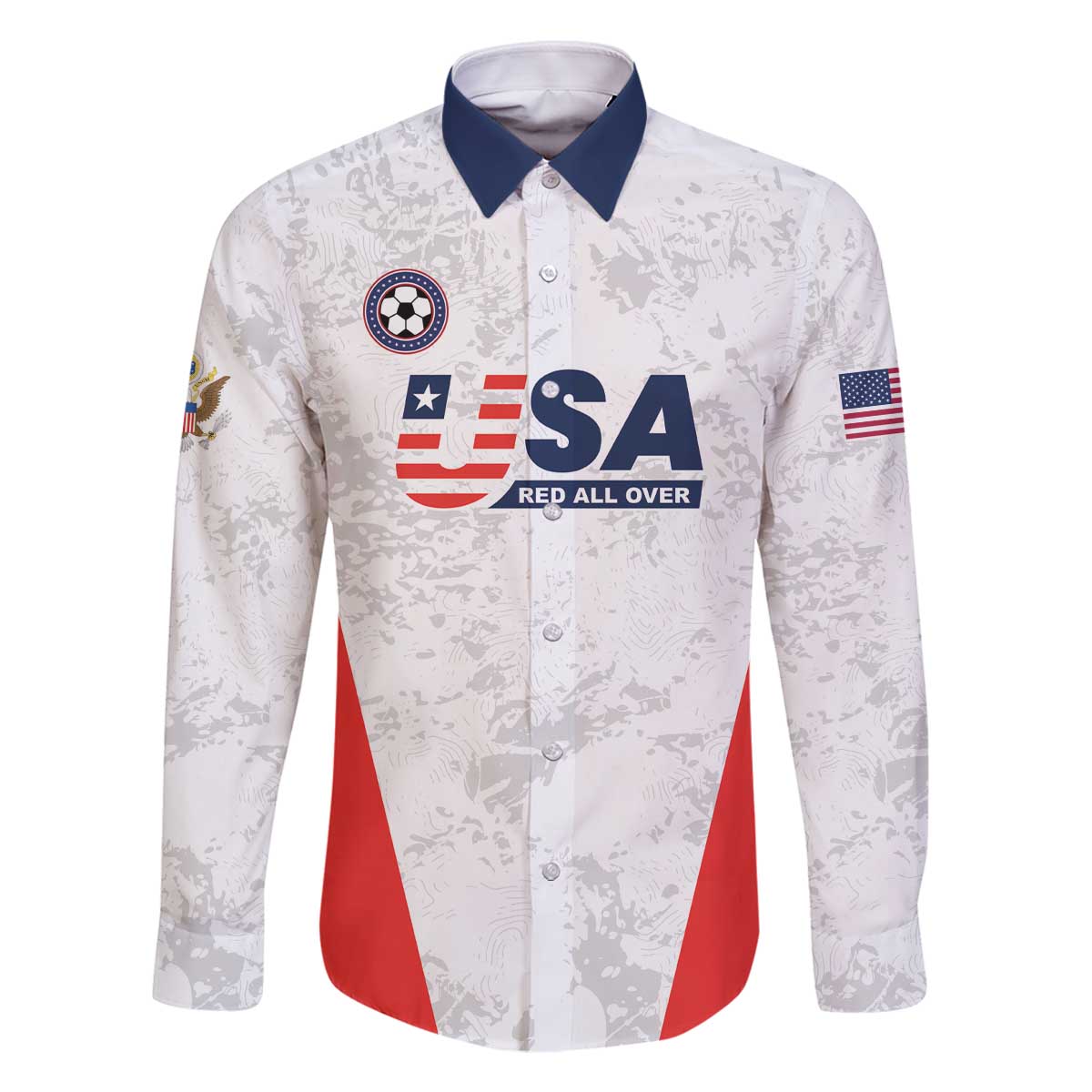 Custom USA Soccer Team Family Matching Off The Shoulder Long Sleeve Dress and Hawaiian Shirt Red All Over