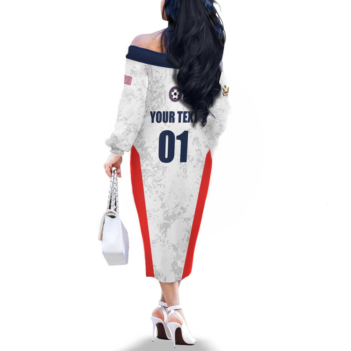 Custom USA Soccer Team Family Matching Off The Shoulder Long Sleeve Dress and Hawaiian Shirt Red All Over