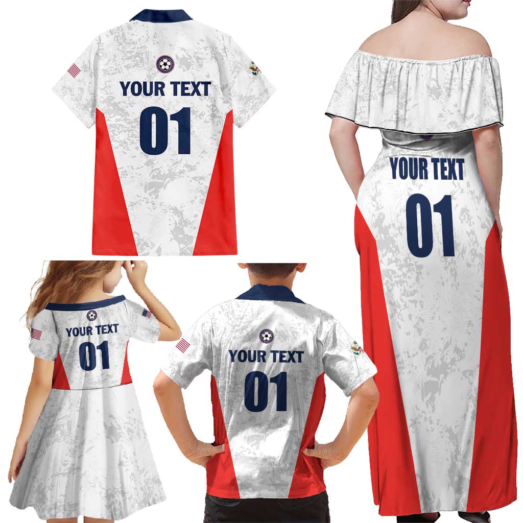 Custom USA Soccer Team Family Matching Off Shoulder Maxi Dress and Hawaiian Shirt Red All Over