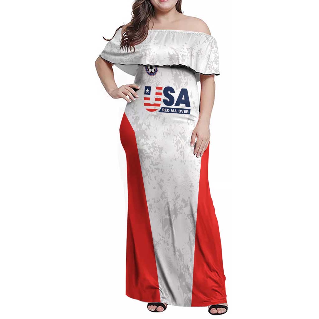 Custom USA Soccer Team Family Matching Off Shoulder Maxi Dress and Hawaiian Shirt Red All Over