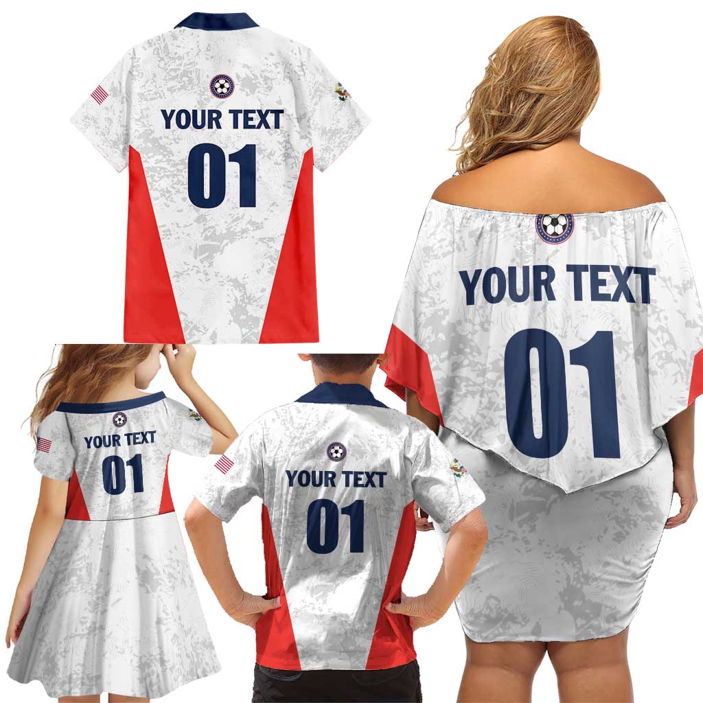 Custom USA Soccer Team Family Matching Off Shoulder Short Dress and Hawaiian Shirt Red All Over