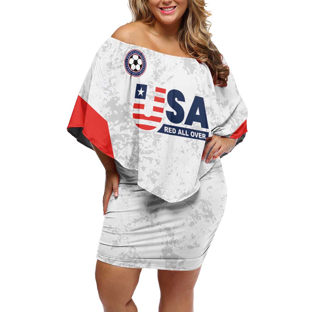 Custom USA Soccer Team Family Matching Off Shoulder Short Dress and Hawaiian Shirt Red All Over