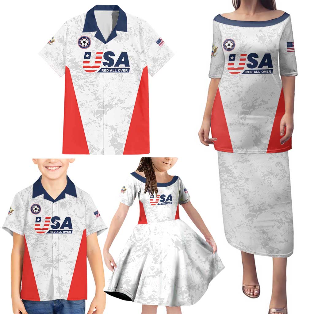 Custom USA Soccer Team Family Matching Puletasi and Hawaiian Shirt Red All Over