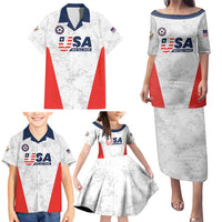 Custom USA Soccer Team Family Matching Puletasi and Hawaiian Shirt Red All Over