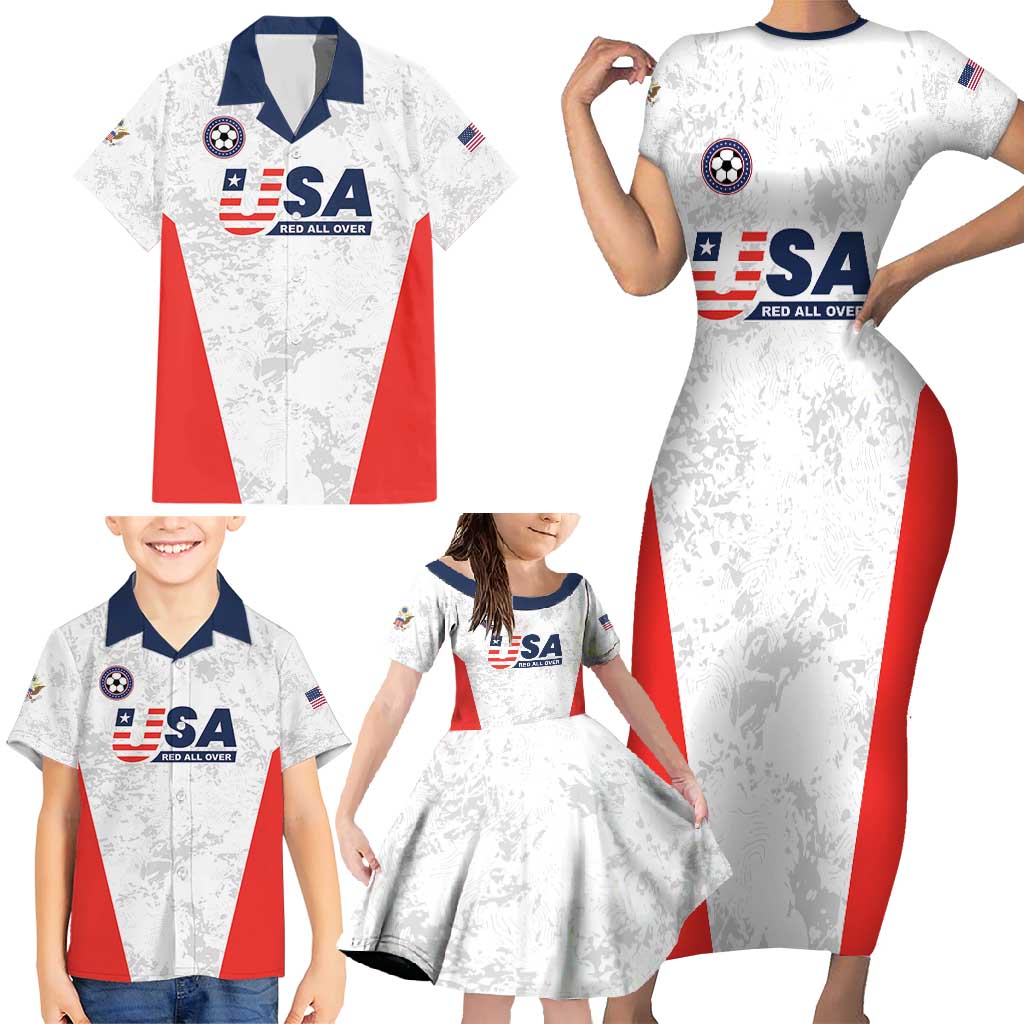 Custom USA Soccer Team Family Matching Short Sleeve Bodycon Dress and Hawaiian Shirt Red All Over